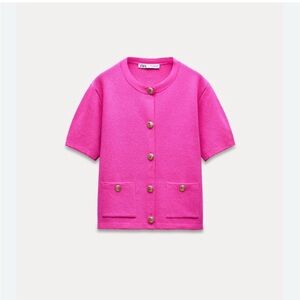 Zara Pink Short-Sleeve Button Cardigan SIZE SMALL